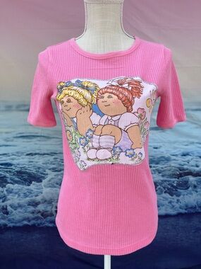Pink Rib Knit Tee with Vintage Cabbage Patch Kids Patch